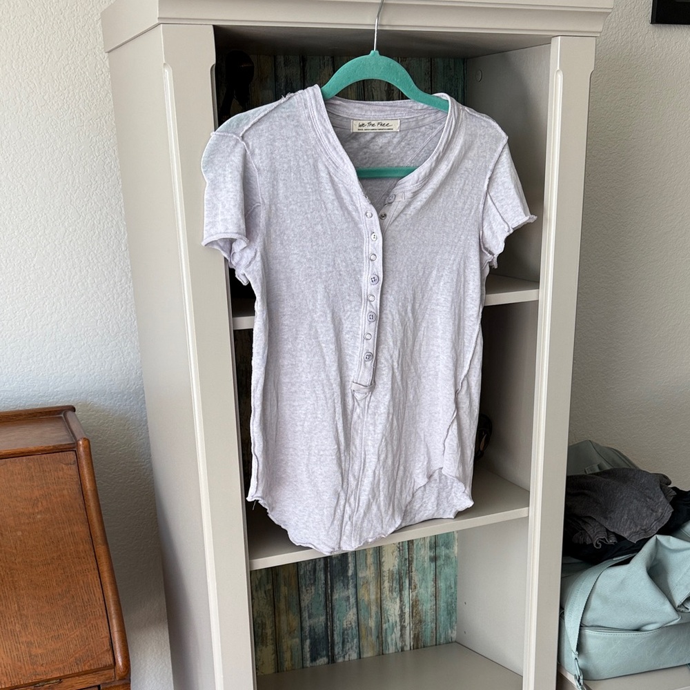 Free People Light purple Short Sleeve Henley Tee
